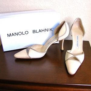 Manolo Blank d'Orsay Taupe Pumps Satin Two-Tone 9M